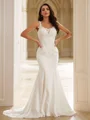 Sheath/Column Stretch Crepe Lace Straps Sleeveless Court Train Wedding Dresses