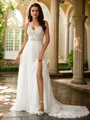 A-Line/Princess Chiffon Lace V-neck Sleeveless Court Train Wedding Dresses