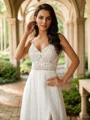 A-Line/Princess Chiffon Lace V-neck Sleeveless Court Train Wedding Dresses