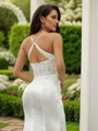 Sheath/Column Ruched Spaghetti Straps Sleeveless Court Train Wedding Dresses