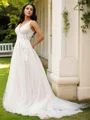 A-Line/Princess Tulle Lace V-neck Sleeveless Court Train Wedding Dresses