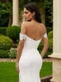 Sheath/Column Stretch Crepe Lace Off-the-Shoulder Sleeveless Court Train Wedding Dresses