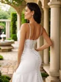 Sheath/Column Stretch Crepe Lace V-neck Sleeveless Sweep Train Wedding Dresses