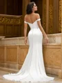 Sheath/Column Ruched Off-the-Shoulder Sleeveless Sweep Train Wedding Dresses