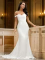 Sheath/Column Ruched Off-the-Shoulder Sleeveless Sweep Train Wedding Dresses