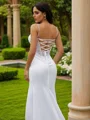 Sheath/Column Charmeuse Lace V-neck Sleeveless Court Train Wedding Dresses