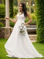 A-Line/Princess Chiffon Lace V-neck Sleeveless Court Train Wedding Dresses