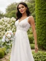 A-Line/Princess Chiffon Lace V-neck Sleeveless Court Train Wedding Dresses