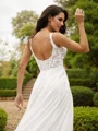 A-Line/Princess Chiffon Lace V-neck Sleeveless Court Train Wedding Dresses