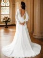 A-Line/Princess Chiffon Lace Scoop Long Sleeves Court Train Wedding Dresses
