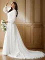 A-Line/Princess Chiffon Lace Scoop Long Sleeves Court Train Wedding Dresses