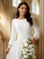 A-Line/Princess Chiffon Lace Scoop Long Sleeves Court Train Wedding Dresses