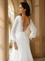 A-Line/Princess Chiffon Lace Scoop Long Sleeves Court Train Wedding Dresses