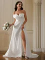 A-Line/Princess Ruched One-Shoulder Sleeveless Sweep Train Wedding Dresses