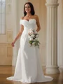 A-Line/Princess Ruched One-Shoulder Sleeveless Sweep Train Wedding Dresses
