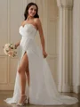A-Line/Princess Ruched One-Shoulder Sleeveless Sweep Train Wedding Dresses