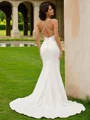 Sheath/Column Stretch Crepe Ruched Spaghetti Straps Sleeveless Court Train Wedding Dresses