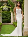 Sheath/Column Stretch Crepe Ruched Spaghetti Straps Sleeveless Court Train Wedding Dresses