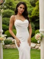 Sheath/Column Stretch Crepe Ruched Spaghetti Straps Sleeveless Court Train Wedding Dresses