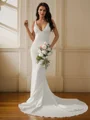 Sheath/Column Stretch Crepe V-neck Sleeveless Court Train Wedding Dresses