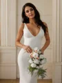Sheath/Column Stretch Crepe V-neck Sleeveless Court Train Wedding Dresses