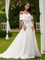 Sheath/Column Satin Ruched Off-the-Shoulder Sleeveless Chapel Train Wedding Dresses
