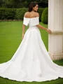 Sheath/Column Satin Ruched Off-the-Shoulder Sleeveless Chapel Train Wedding Dresses