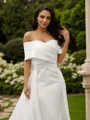 Sheath/Column Satin Ruched Off-the-Shoulder Sleeveless Chapel Train Wedding Dresses