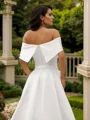 Sheath/Column Satin Ruched Off-the-Shoulder Sleeveless Chapel Train Wedding Dresses
