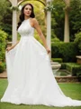 A-Line/Princess Tulle Lace Scoop Sleeveless Sweep Train Wedding Dresses