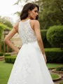 A-Line/Princess Tulle Lace Scoop Sleeveless Sweep Train Wedding Dresses