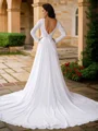 A-Line/Princess Chiffon Lace Scoop Long Sleeves Court Train Wedding Dresses