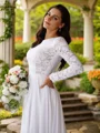 A-Line/Princess Chiffon Lace Scoop Long Sleeves Court Train Wedding Dresses