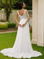 A-Line/Princess Chiffon Lace V-neck Sleeveless Sweep Train Wedding Dresses
