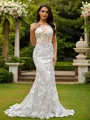 Sheath/Column Lace Scoop Sleeveless Sweep Train Wedding Dresses