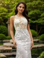 Sheath/Column Lace Scoop Sleeveless Sweep Train Wedding Dresses
