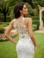 Sheath/Column Lace Scoop Sleeveless Sweep Train Wedding Dresses