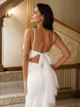 Sheath/Column Stretch Crepe Lace V-neck Sleeveless Sweep Train Wedding Dresses