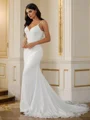 Sheath/Column Stretch Crepe Lace V-neck Sleeveless Court Train Wedding Dresses