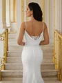 Sheath/Column Stretch Crepe Lace V-neck Sleeveless Court Train Wedding Dresses