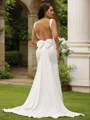 Sheath/Column Stretch Crepe Bowknot Straps Sleeveless Sweep Train Wedding Dresses