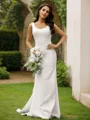 Sheath/Column Stretch Crepe Bowknot Straps Sleeveless Sweep Train Wedding Dresses
