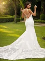 Sheath/Column Stretch Crepe Lace Scoop Sleeveless Court Train Wedding Dresses