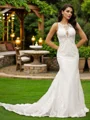Sheath/Column Stretch Crepe Lace Scoop Sleeveless Court Train Wedding Dresses