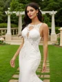 Sheath/Column Stretch Crepe Lace Scoop Sleeveless Court Train Wedding Dresses