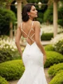 Sheath/Column Stretch Crepe Lace Scoop Sleeveless Court Train Wedding Dresses