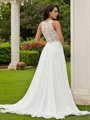 A-Line/Princess Chiffon Lace Scoop Sleeveless Sweep Train Wedding Dresses
