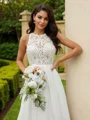 A-Line/Princess Chiffon Lace Scoop Sleeveless Sweep Train Wedding Dresses