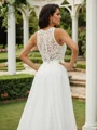 A-Line/Princess Chiffon Lace Scoop Sleeveless Sweep Train Wedding Dresses
