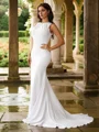 Sheath/Column Stretch Crepe Ruched Scoop Sleeveless Sweep Train Wedding Dresses